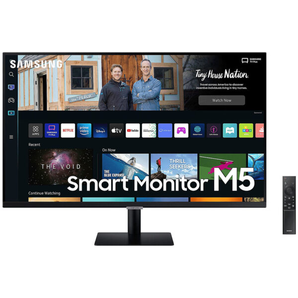 Monitor de 32 pulgadas Samsung M5 S32BM500EU en color negro. Ofrece una resolución Full HD para una calidad de imagen nítida y detallada. Utiliza la tecnología de panel VA para un amplio ángulo de visión y colores vibrantes. Tiene un tiempo de respuesta de 4 ms y una frecuencia de actualización de 60 Hz para una visualización suave. Además, cuenta con funcionalidad de Smart TV, lo que te permite acceder a aplicaciones y contenido en línea. Un monitor versátil y moderno para una experiencia visual envolvente.